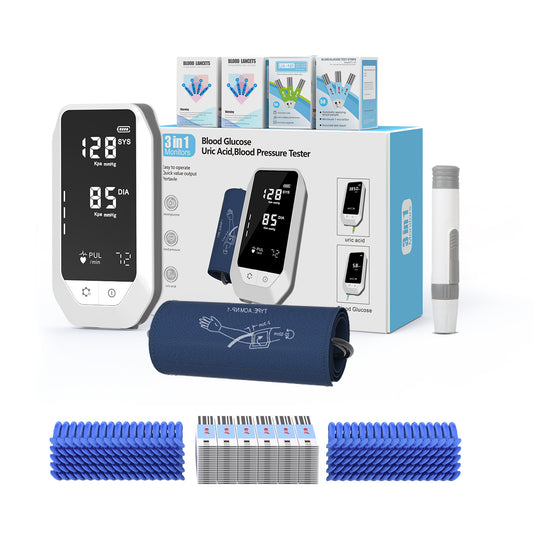Blood Glucose Meter Blood Pressure Monitor Uric Acid Test 3-in-1 Multi-functional Household All-in-One Machine - MediWillow Blood Glucose Meter Blood Pressure Monitor Uric Acid Test 3-in-1 Multi-functional Household All-in-One Machine