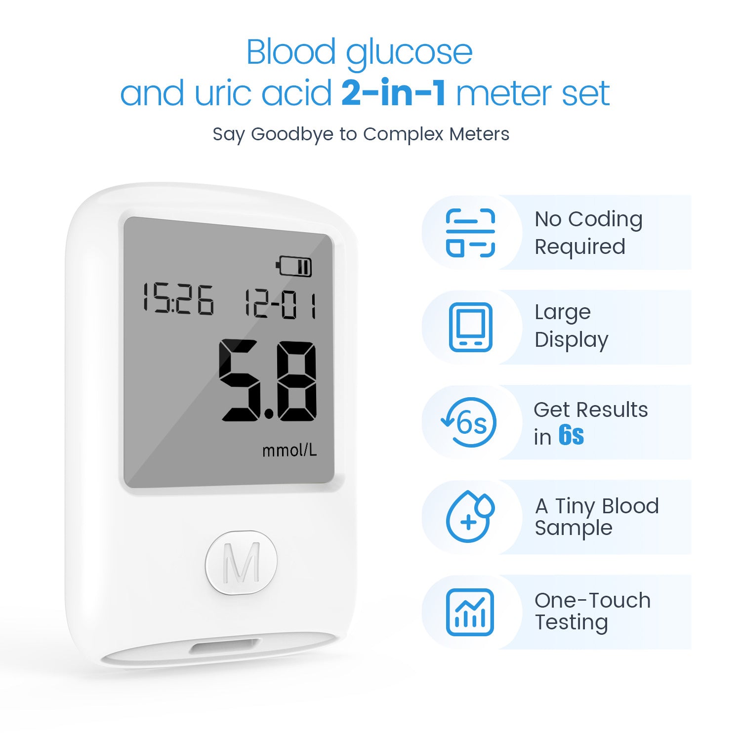 2-in-1 Uric Acid Blood Glucose Meter with 25 Uric Acid Test Strips 25 Blood Glucose Test Strips - MediWillow 2-in-1 Uric Acid Blood Glucose Meter with 25 Uric Acid Test Strips 25 Blood Glucose Test Strips