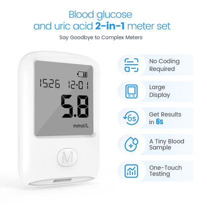 2-in-1 Uric Acid Blood Glucose Meter with 25 Uric Acid Test Strips 25 Blood Glucose Test Strips - MediWillow 2-in-1 Uric Acid Blood Glucose Meter with 25 Uric Acid Test Strips 25 Blood Glucose Test Strips